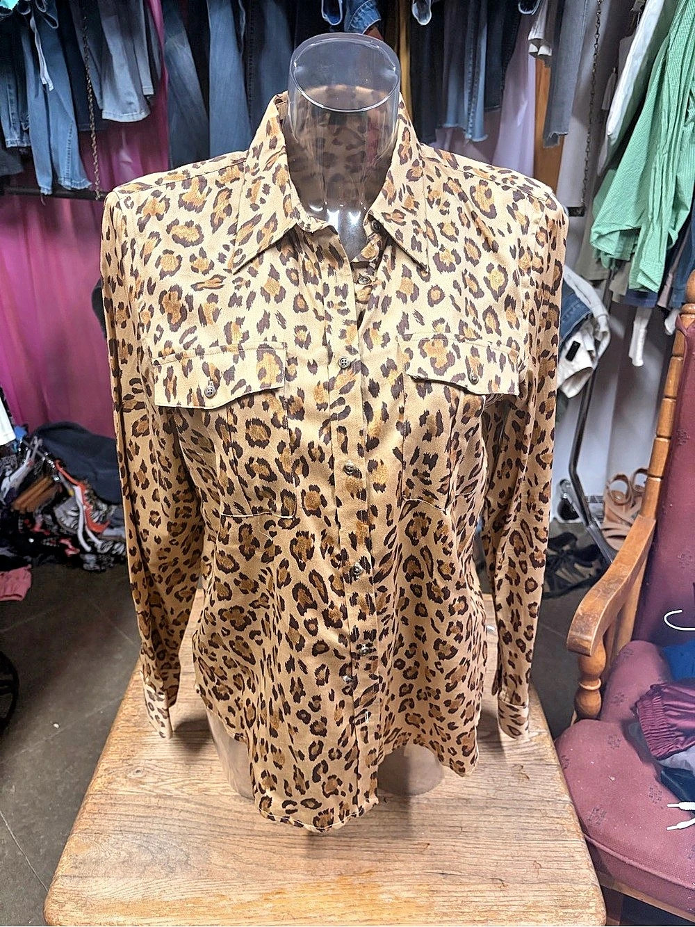 Lauren Ralph Lauren Leopard-Print Cotton Long-Sleeve Button-Down Shirt Large